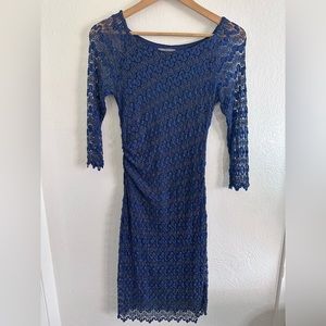 ROZ & ALI Lace 1/2 Sleeve Sheath Dress Blue and Gold Women Size 4
